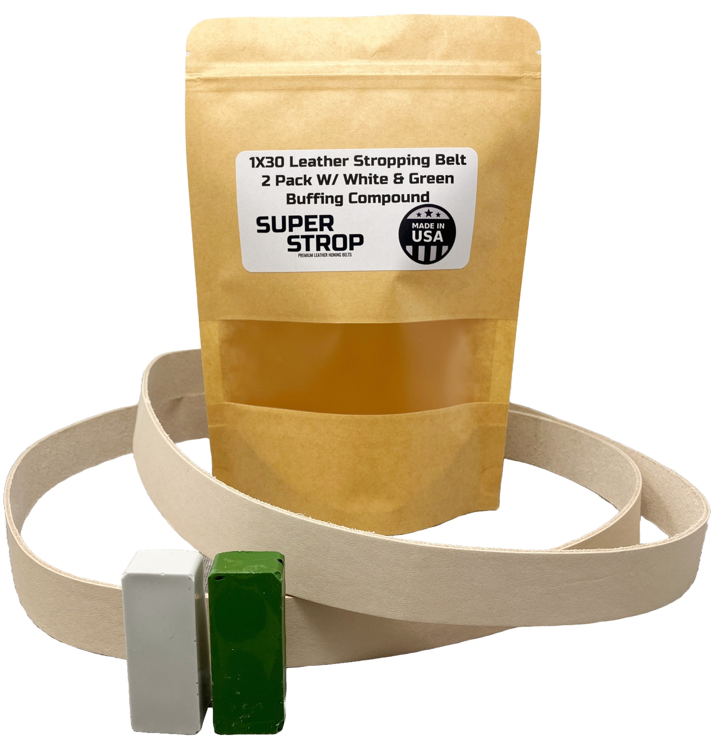 1x30 Inch Leather Honing Strop Belt With White Buffing Compound - Fits Belt Sanders For Knife Sharpening
