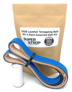1X30 inch Assorted Belt Kit with Super Strop Leather Honing Polishing Belt Buffing Compound Included