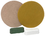Super Strop 5 in Leather Honing Polishing Discs with White and Green Compound, 1 Rough Side, 1 Smooth Side PSA, Peel and Stick Disc