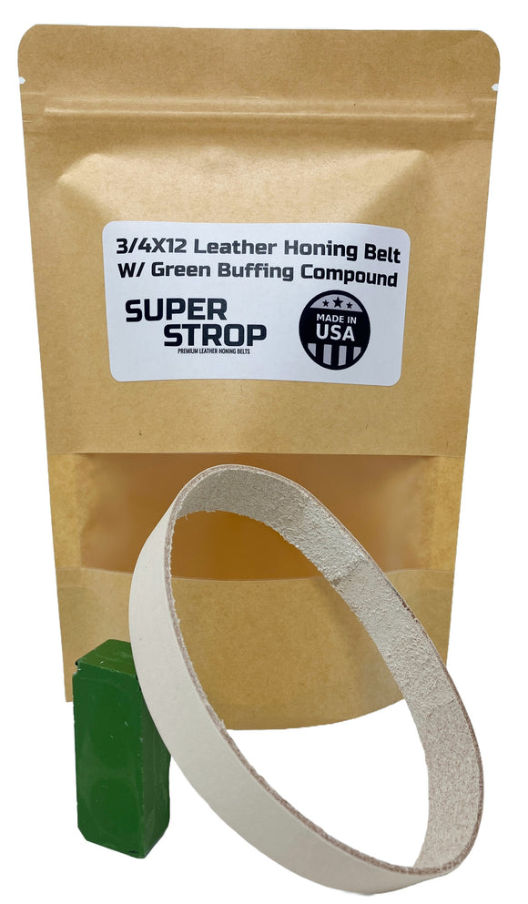 3/4 X 12 Inch Super Strop Premium Leather Honing Belt W/ Green Compound