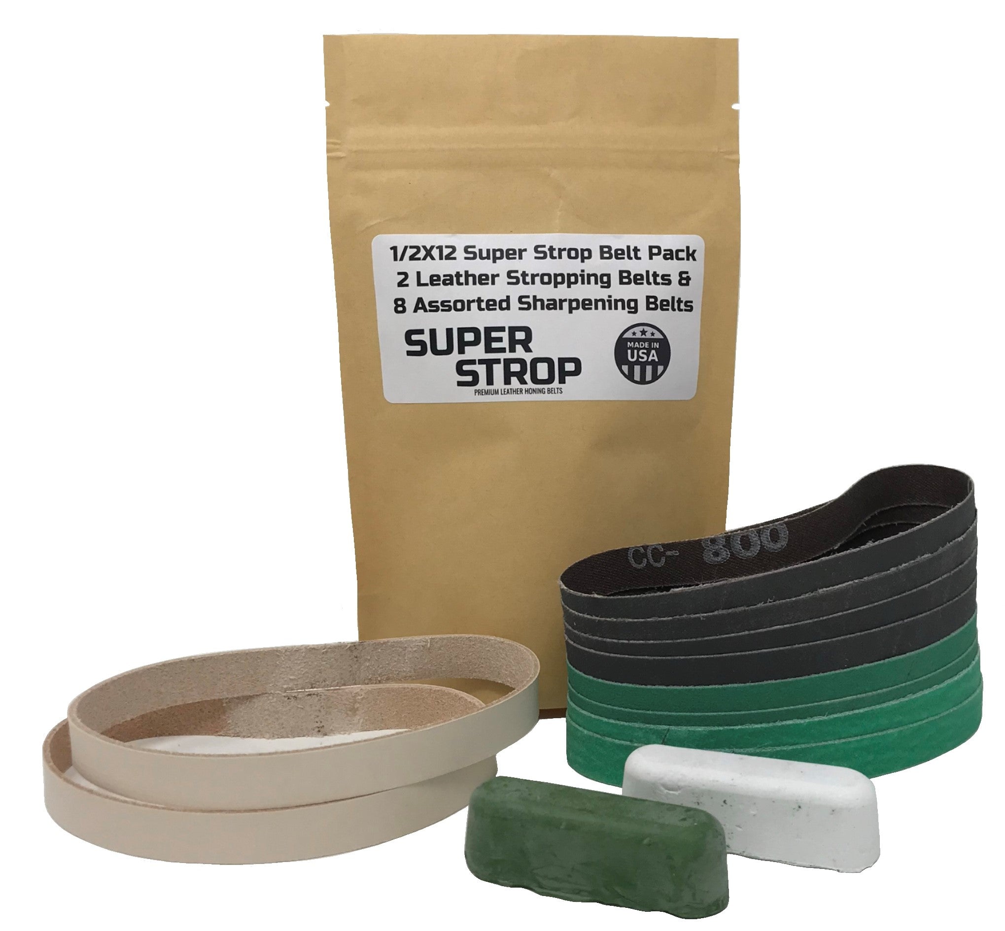 1/2X12 Super Strop Sharpening Belt Pack 2 Leather Honing Belts & Assor –  ProSharpeningSupply
