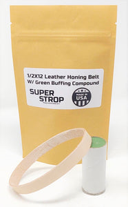 1/2 X 12 Inch Leather Super Strop Premium Honing Belt and Green Compound
