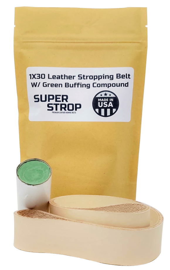 1x30 in. Leather Honing Belt SUPER STROP W/ GREEN Compound fits 1x30 Belt Sanders Razor Sharp Edge