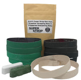 3/4X12 Super Strop Sharpening Belt Pack 2 Leather Honing Belts & Assortment of Sharpening Belts with White and Green polishing compounds