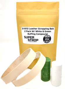 3/4X12 Inch 2 Pack Leather Honing Polishing Belt Super Strop With White and Green Compound Fits Ken Onion Work Sharp