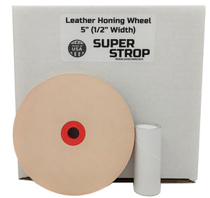 5" (1/2" Width) Leather Honing Wheel Includes Compound fits Multiple Arbors MADE IN USA