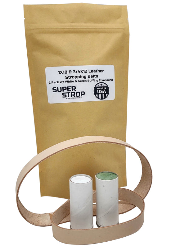 3/4X12 & 1X18 Super Strop 2 Pack Leather Honing Polishing Belts White & Green Compound Included