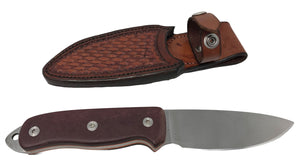Mina Forge Custom Knife - 01 Steel Hunting Knife w/ Richlite handle and Leather Sheath